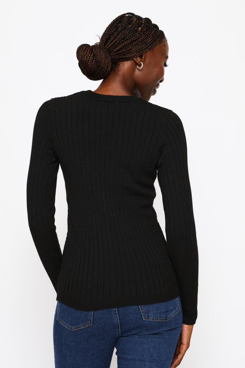 Plain Cable Pullover - Black