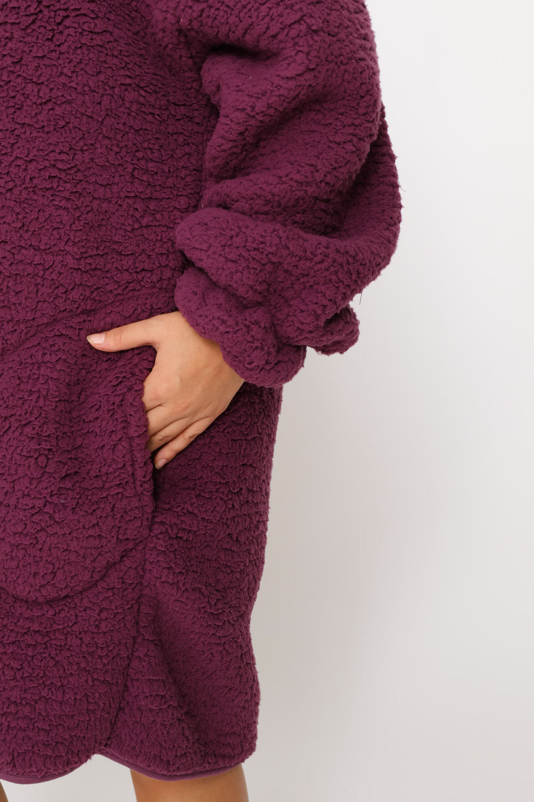 Oversized Zip Through Sherpa Gown - Purple