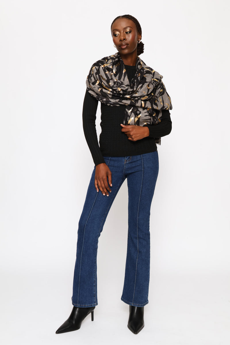 Foil Print Scarf - Black