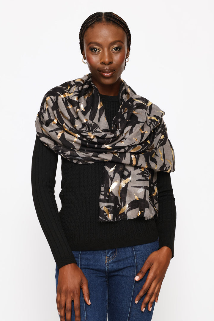Foil Print Scarf - Black