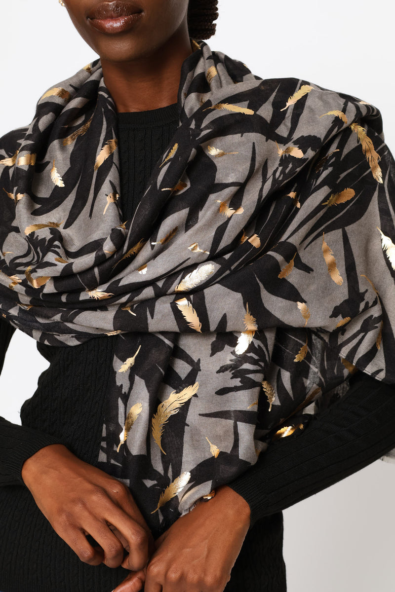 Foil Print Scarf - Black