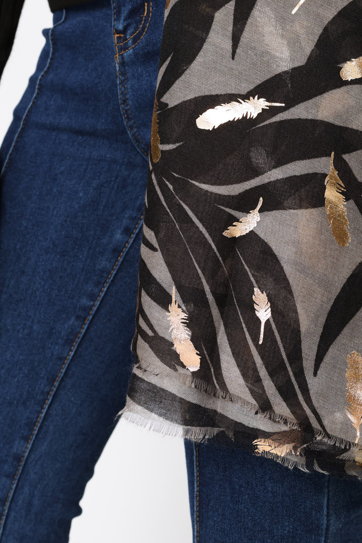 Foil Print Scarf - Black