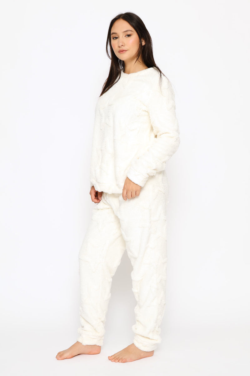 Long Sleeve Stars Cosy Top & Jogger Set - Cream
