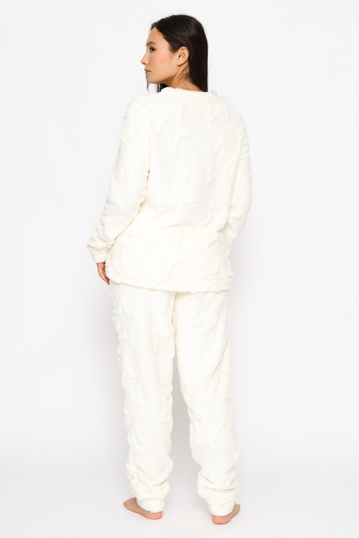Long Sleeve Stars Cosy Top & Jogger Set - Cream