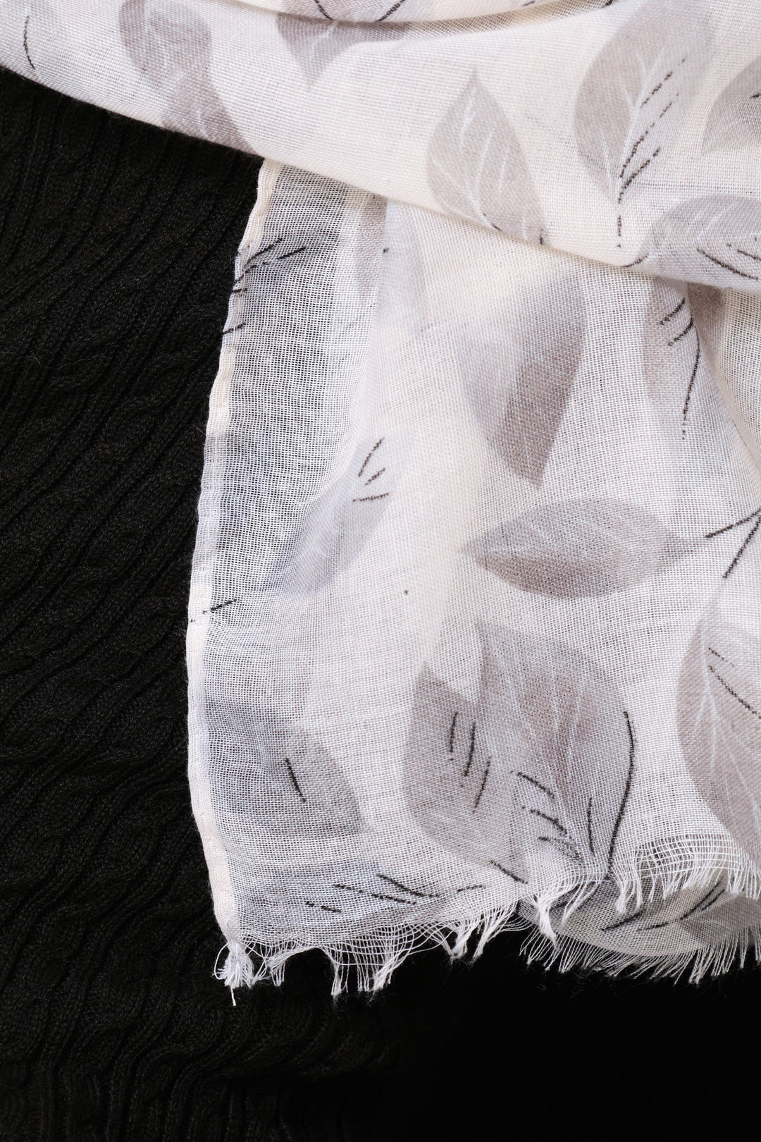Leaf Print Soft Scarf - Light Grey