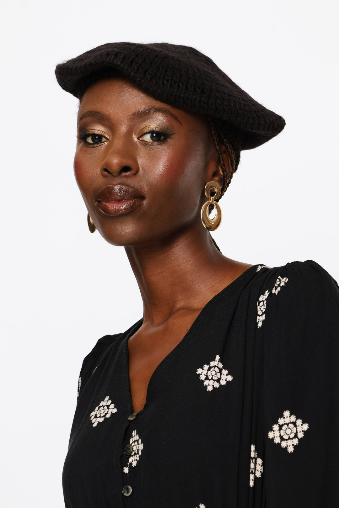 Chunky Knitted Beret - Black