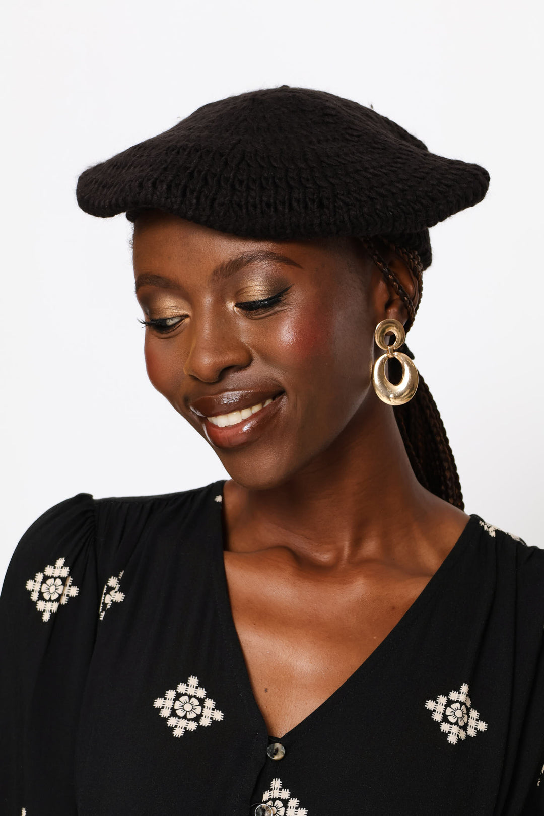 Chunky Knitted Beret - Black