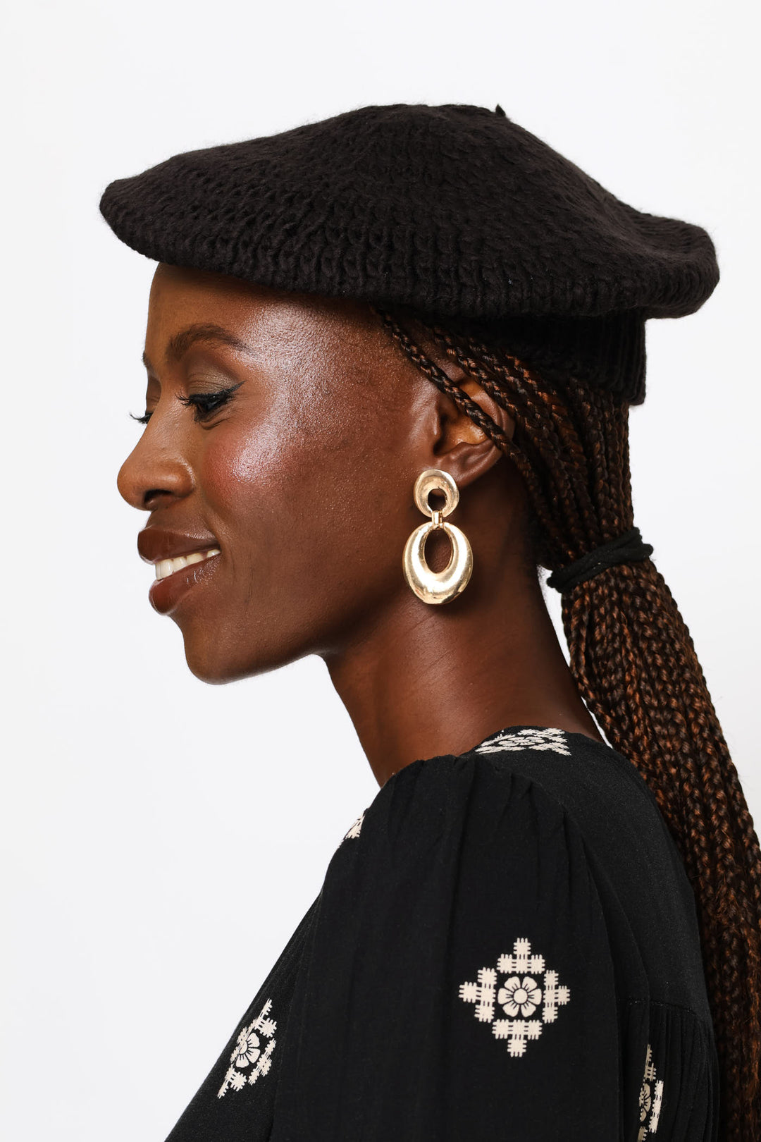Chunky Knitted Beret - Black