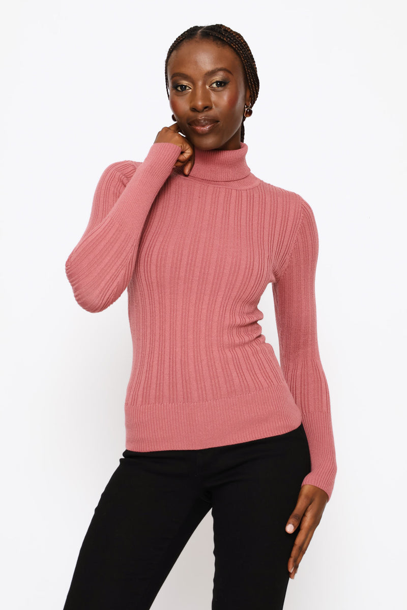 Plain Ribbed Poloneck - Deco Rose
