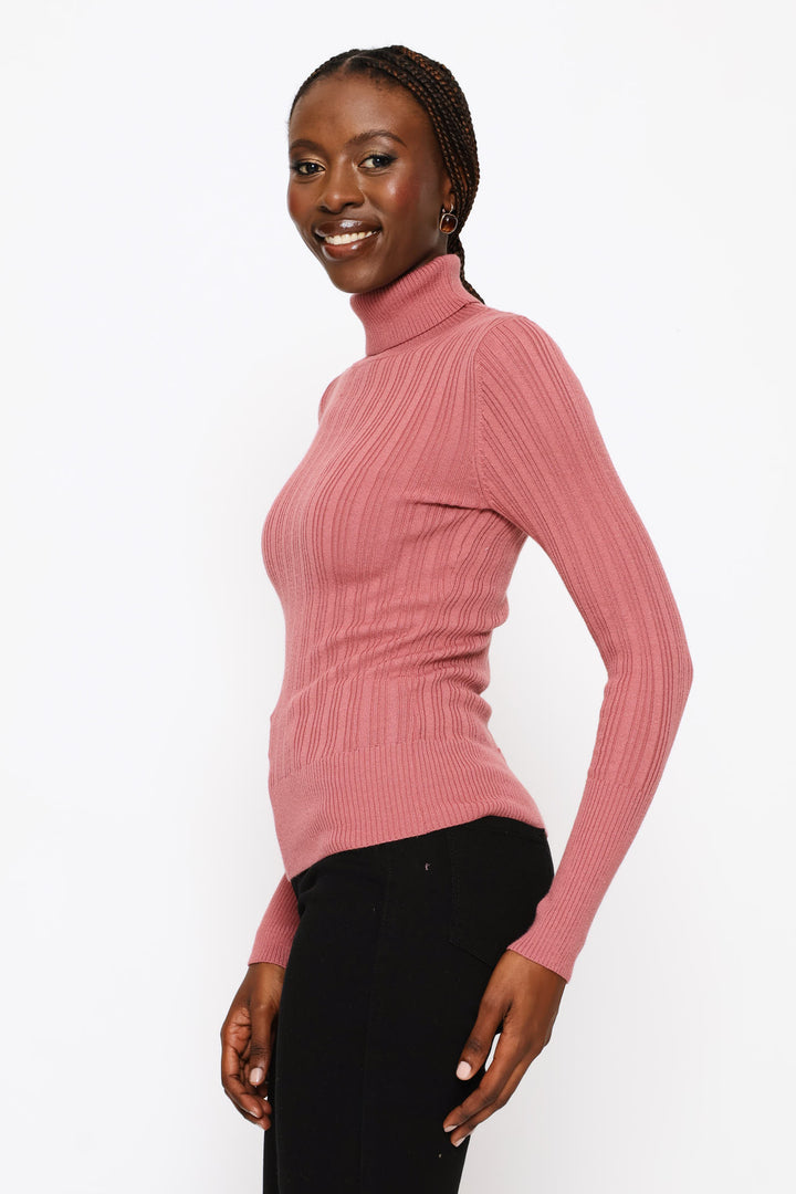 Plain Ribbed Poloneck - Deco Rose