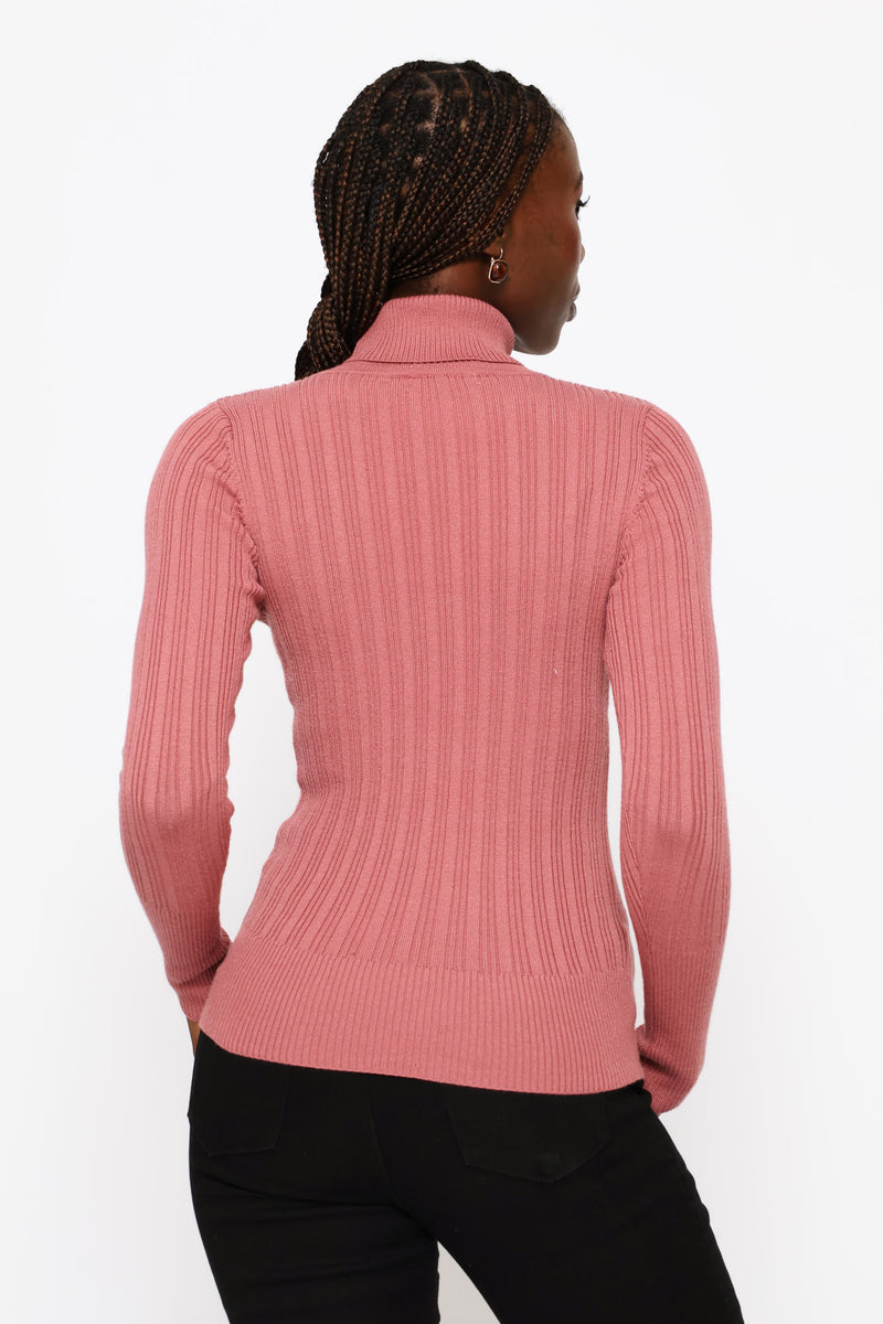 Plain Ribbed Poloneck - Deco Rose