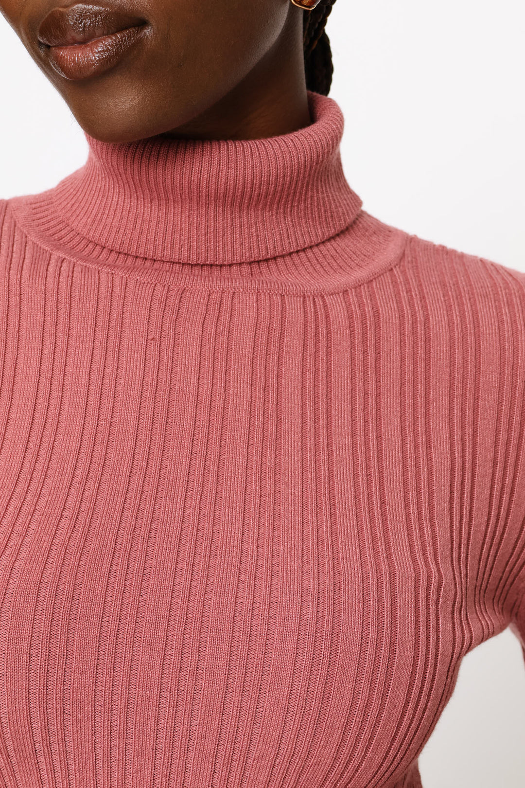 Plain Ribbed Poloneck - Deco Rose