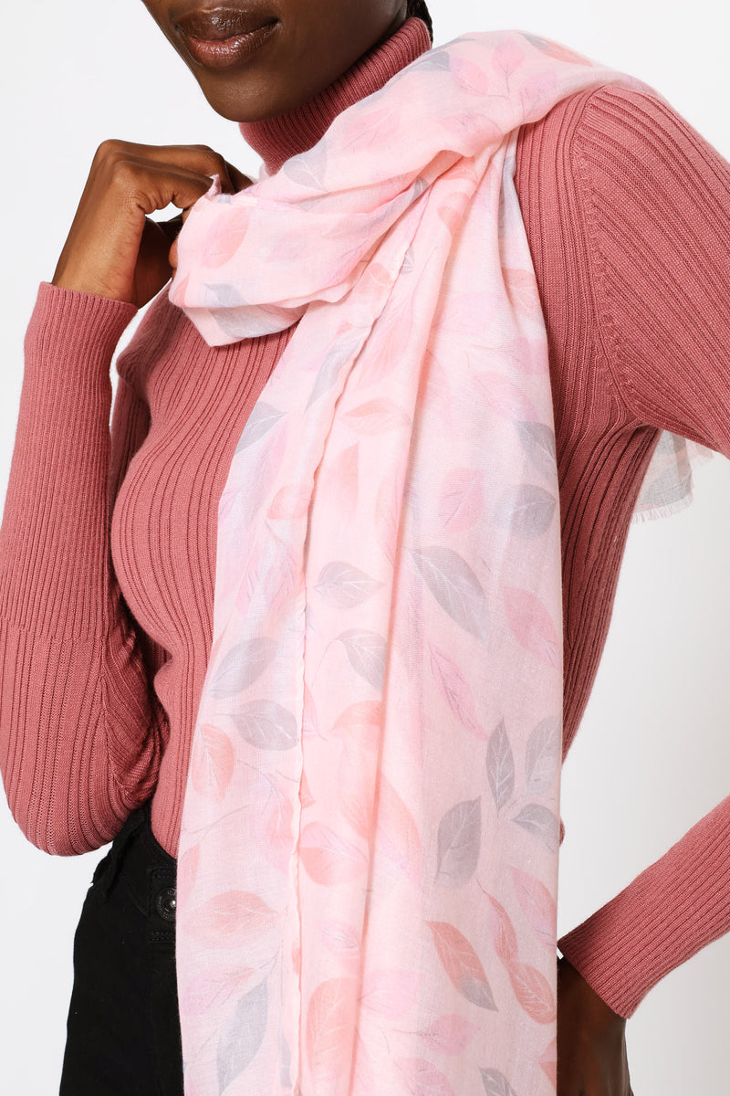 Leaf Print Soft Scarf - Blush Pink
