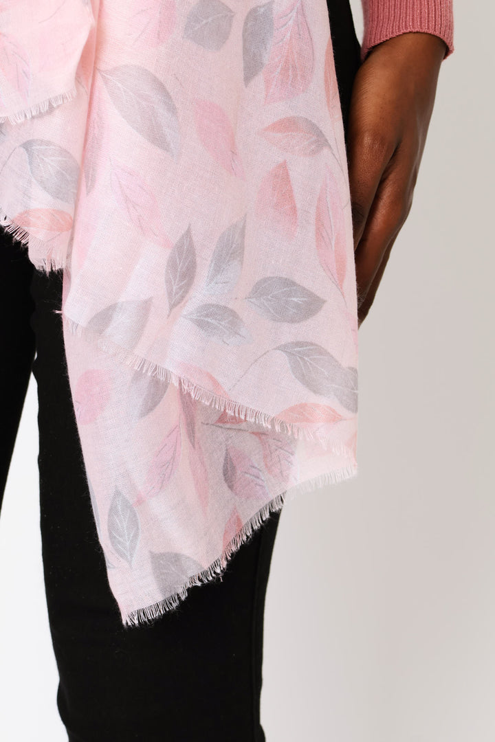 Leaf Print Soft Scarf - Blush Pink
