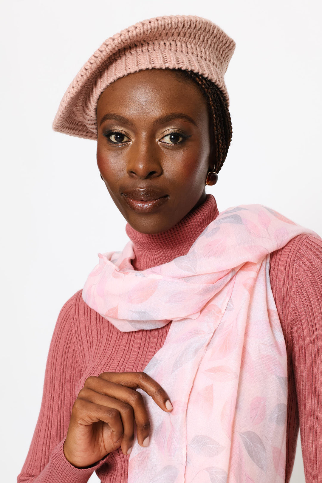 Leaf Print Soft Scarf - Blush Pink