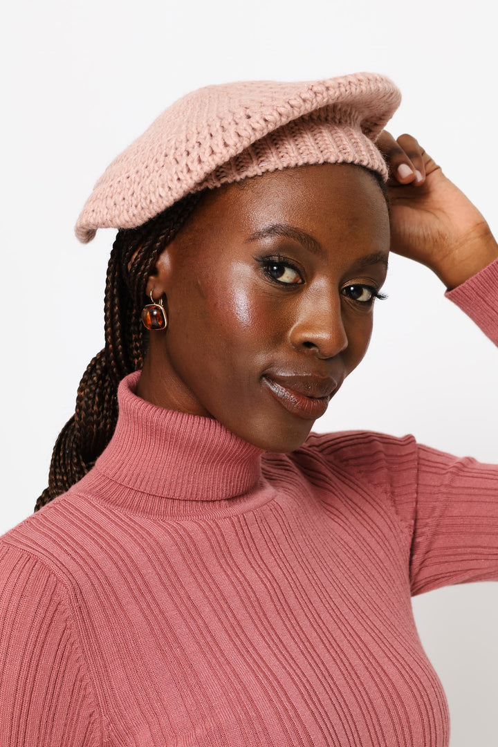 Chunky Knitted Beret - Mauve