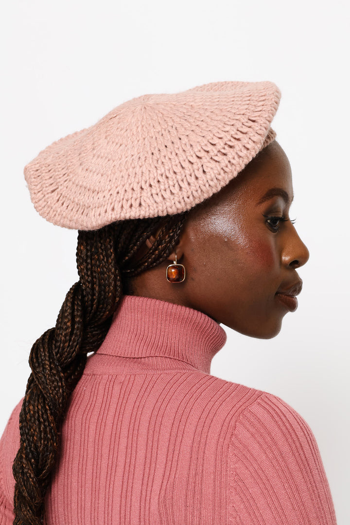 Chunky Knitted Beret - Mauve