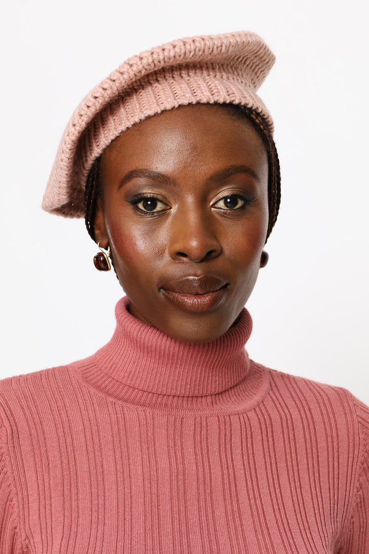 Chunky Knitted Beret - Mauve