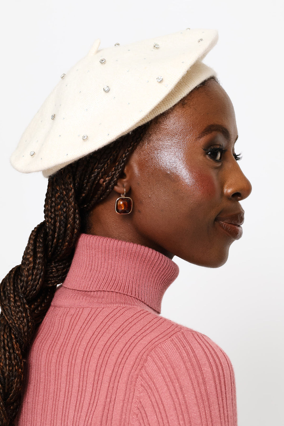 Jewel Embellished Beret - Cream