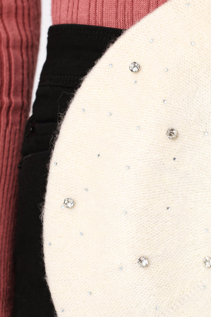 Jewel Embellished Beret - Cream