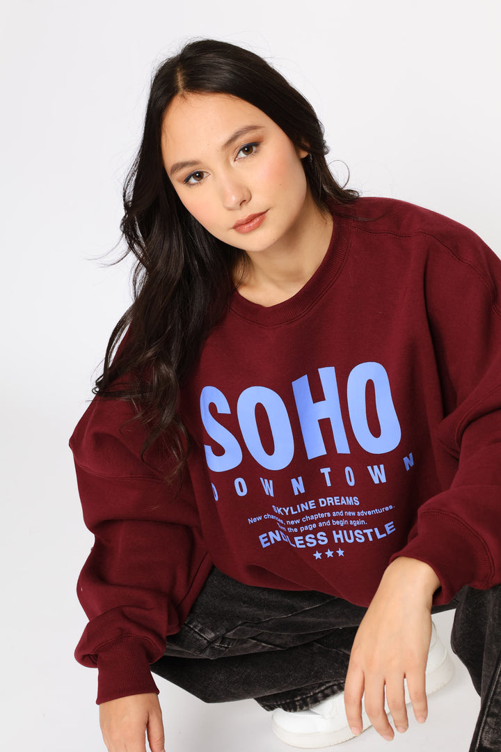 SOHO Downtown Crew Fleece Pullover - Burgundy