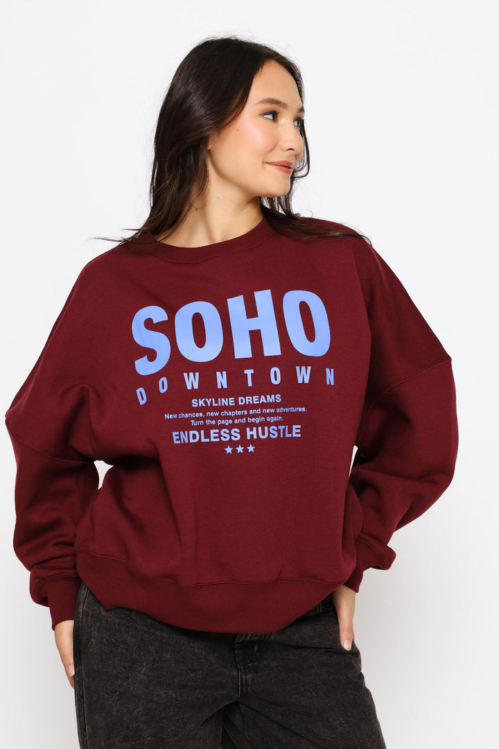 SOHO Downtown Crew Fleece Pullover - Burgundy