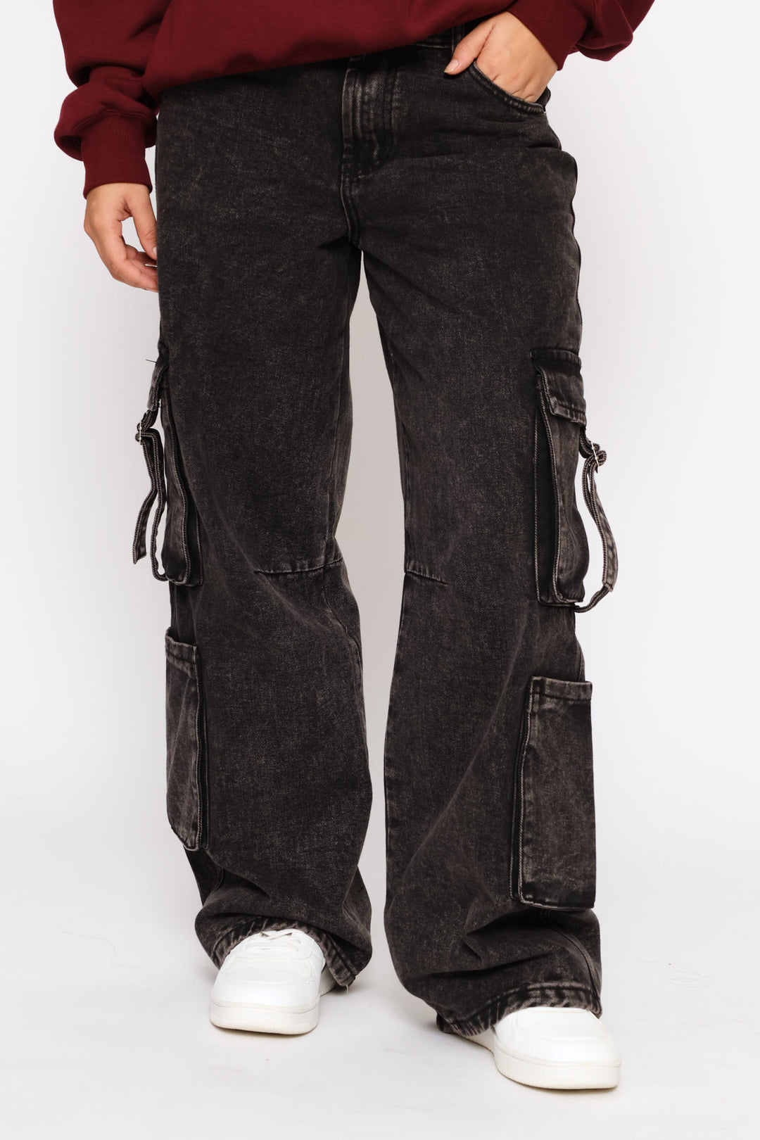 Multi Cargo Pocket 90'S Wide Leg Denim - Salty Black
