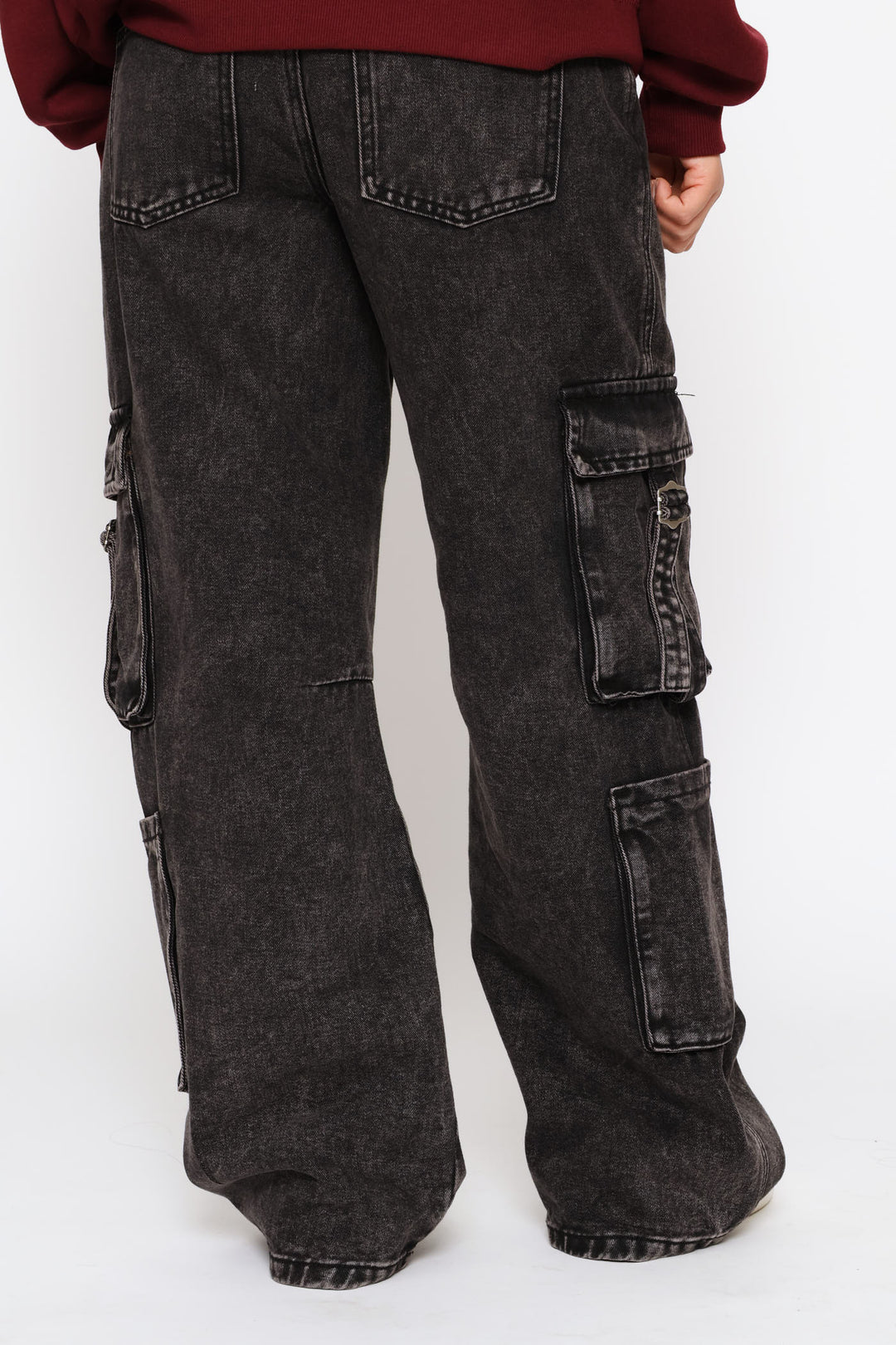 Multi Cargo Pocket 90'S Wide Leg Denim - Salty Black