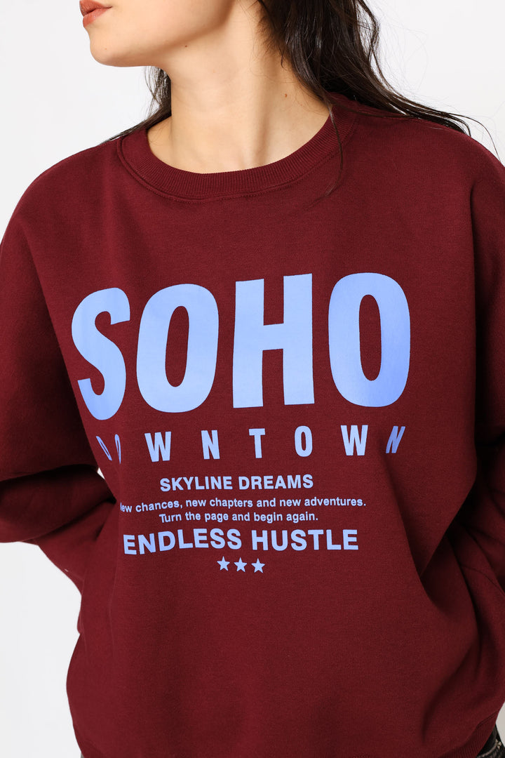 SOHO Downtown Crew Fleece Pullover - Burgundy