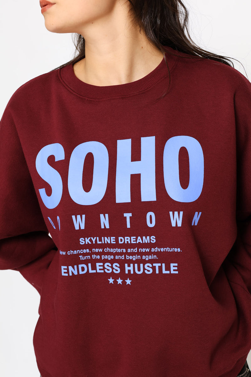 SOHO Downtown Crew Fleece Pullover - Burgundy