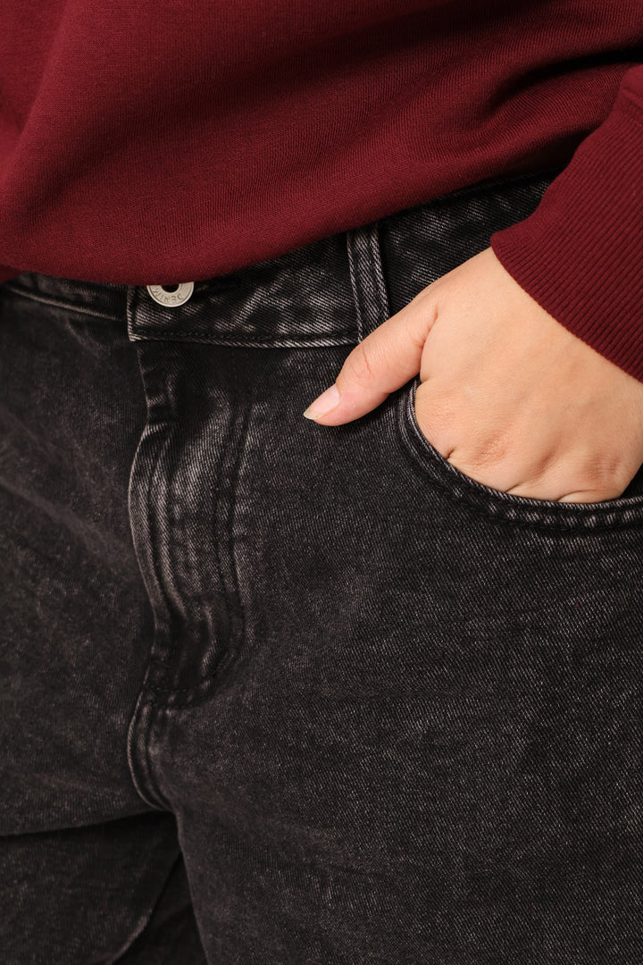 Multi Cargo Pocket 90'S Wide Leg Denim - Salty Black