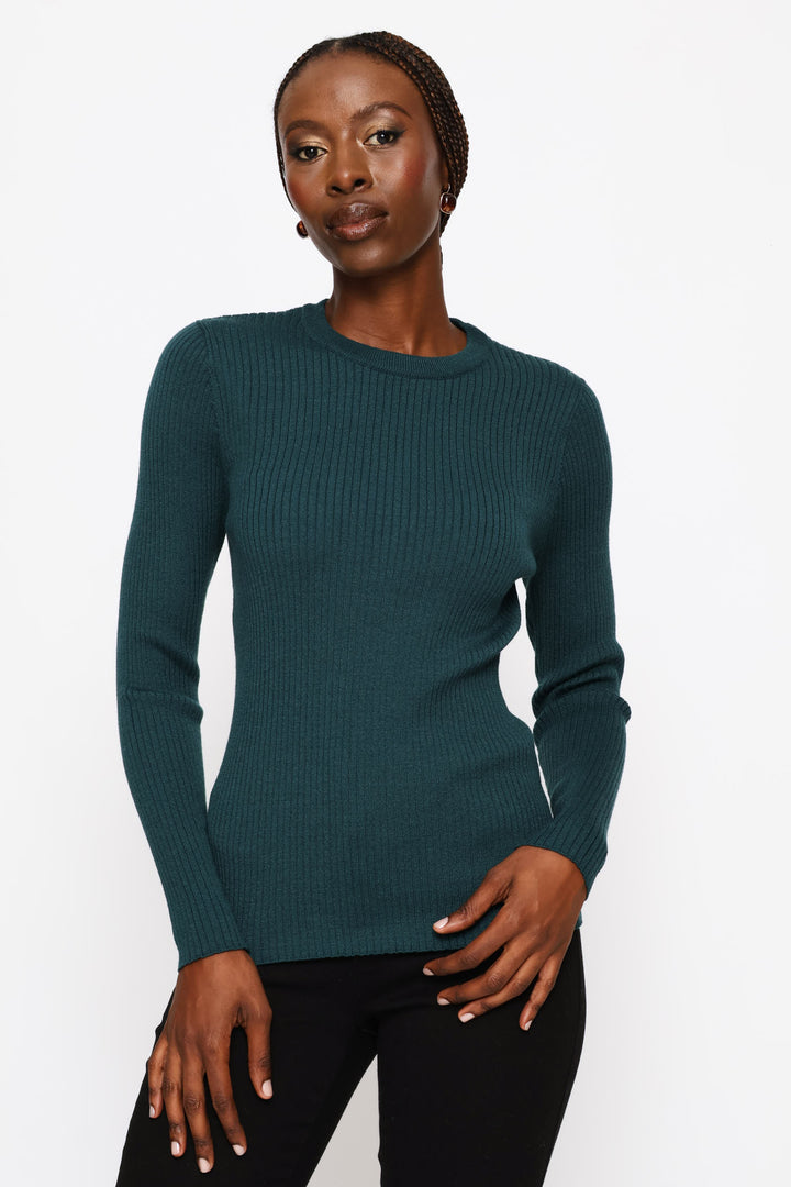 Plain Rib Pullover - Teal