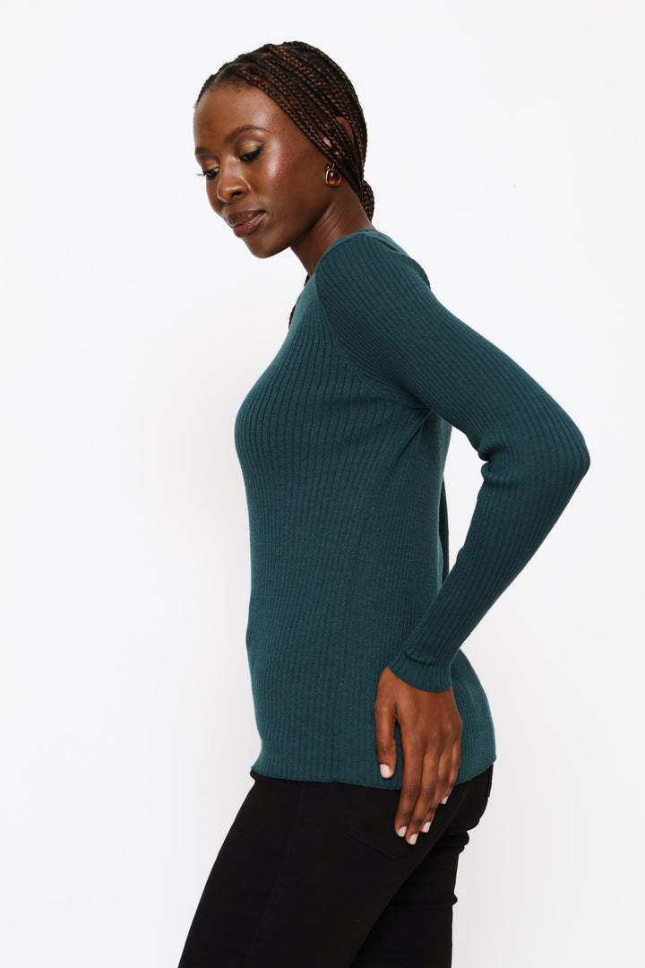 Plain Rib Pullover - Teal