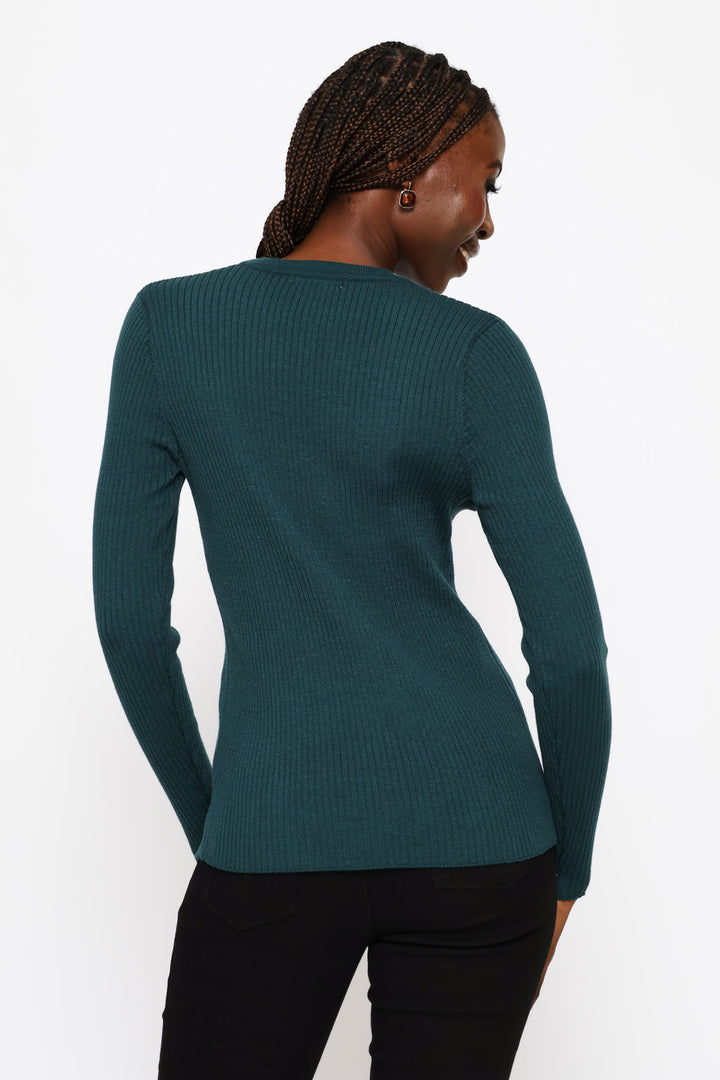 Plain Rib Pullover - Teal