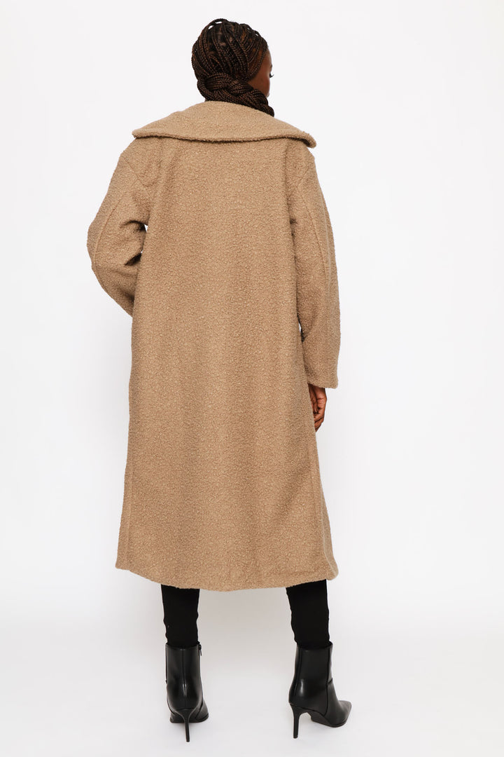 Wide Shawl Boucle Lined Coat - Oatmeal Melange