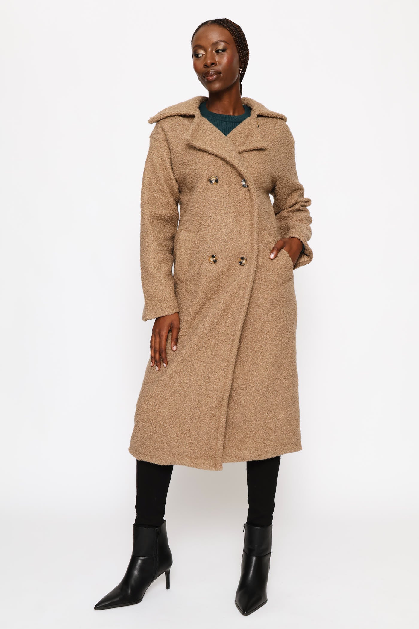 ponpon 韓国 shawl rever wool coat ベージュ Ladies Wide Shawl Boucle Lined Coat - Oatmeal Melange – Edgars