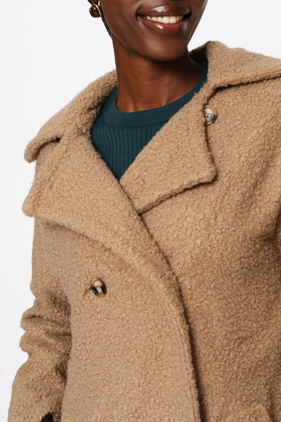 Wide Shawl Boucle Lined Coat - Oatmeal Melange