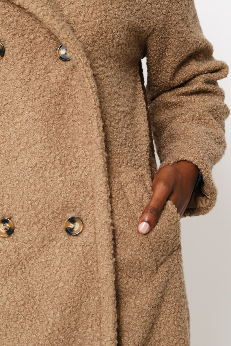 Wide Shawl Boucle Lined Coat - Oatmeal Melange