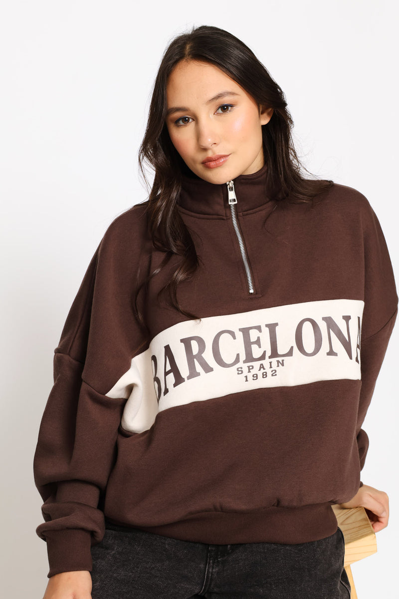 Quarter Zip BARCELONA Pullover - Mocha