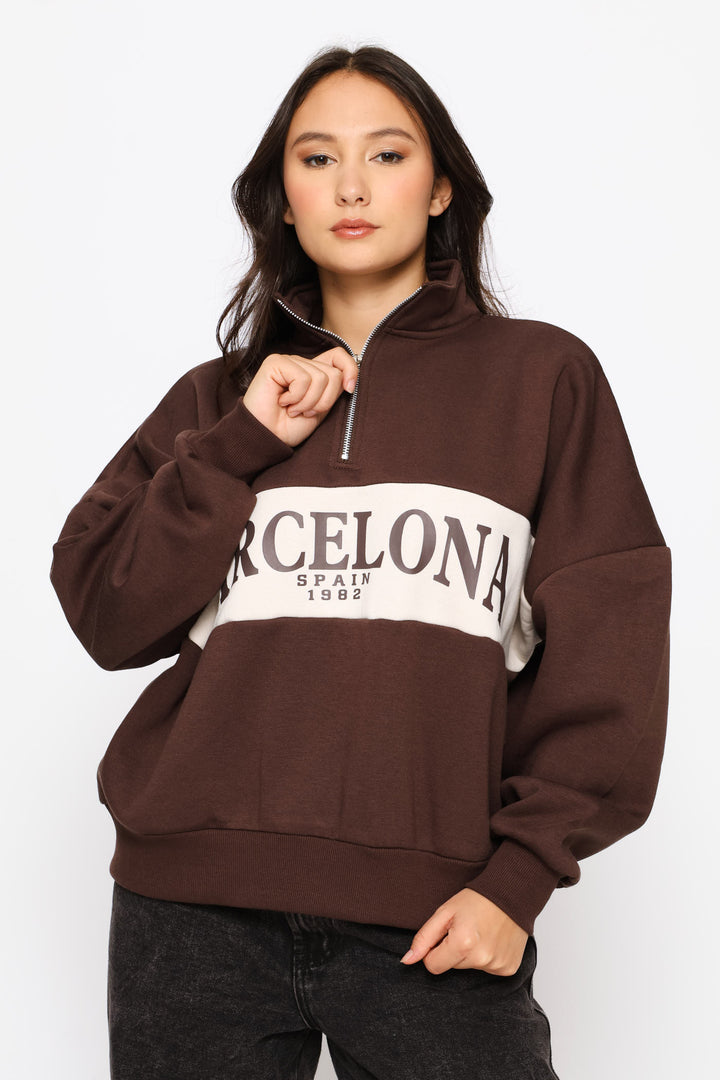 Quarter Zip BARCELONA Pullover - Mocha