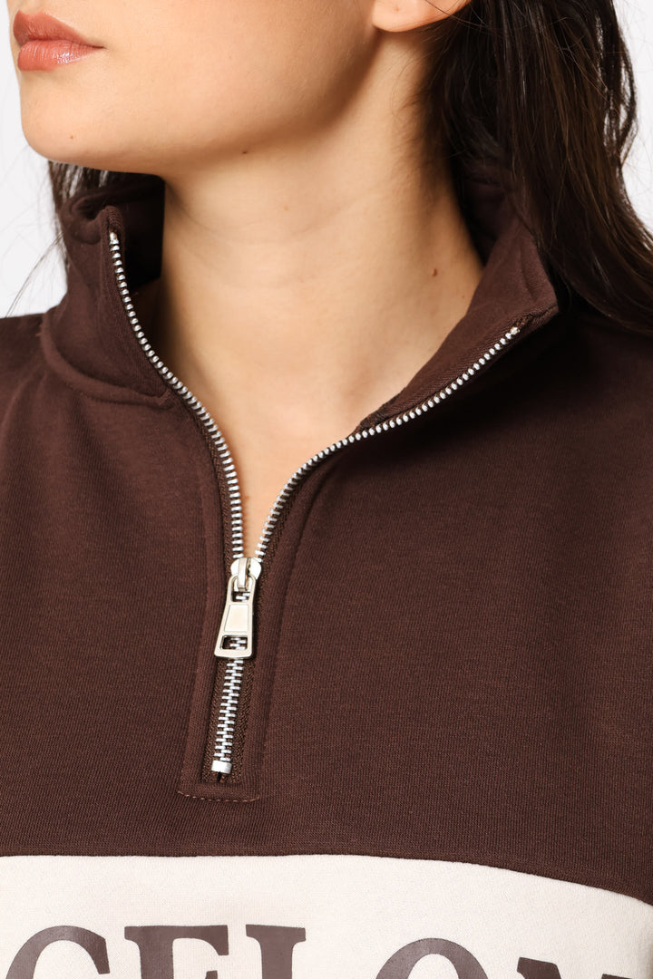 Quarter Zip BARCELONA Pullover - Mocha