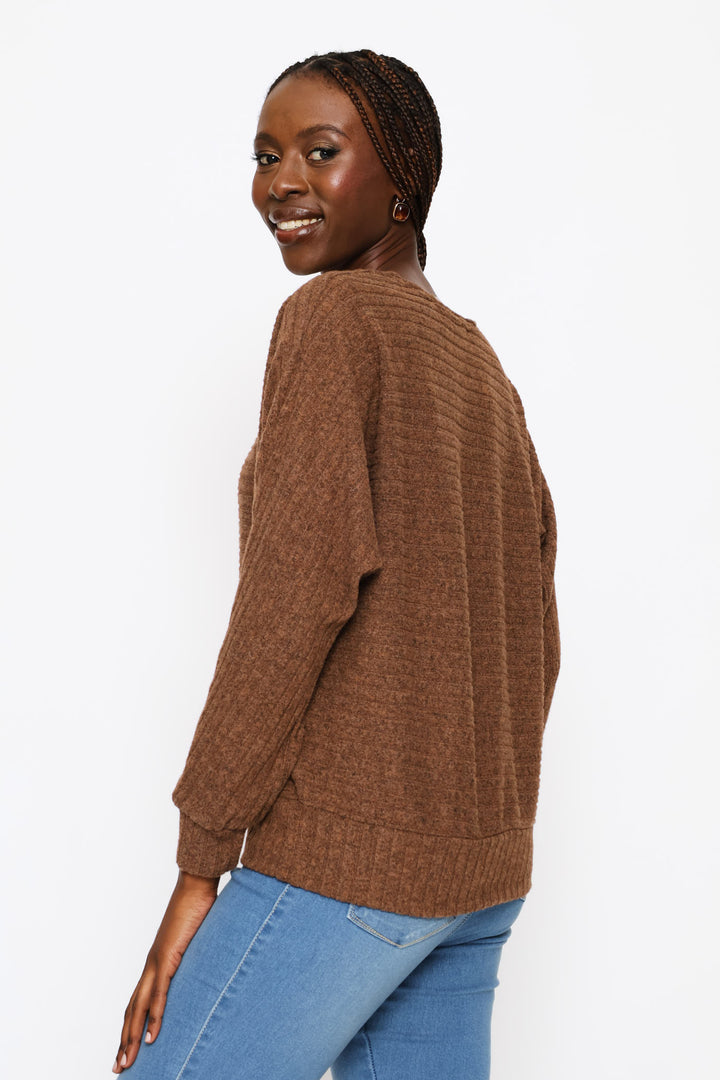 Dolman Sleeve Ribbed Top - Chocolate