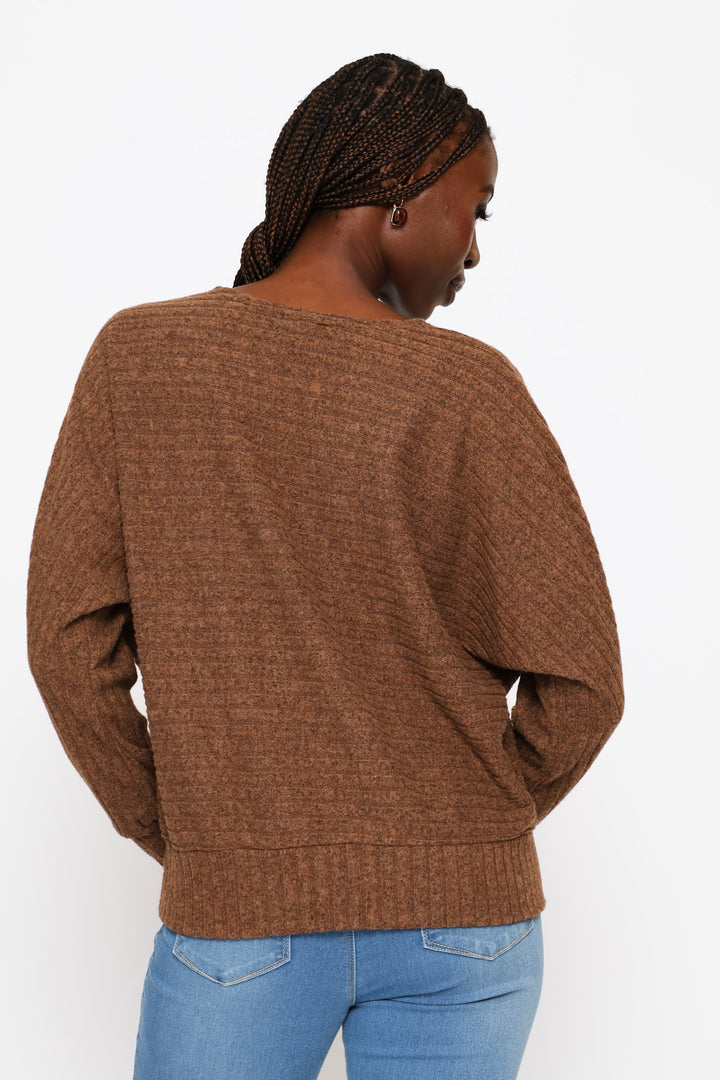 Dolman Sleeve Ribbed Top - Chocolate