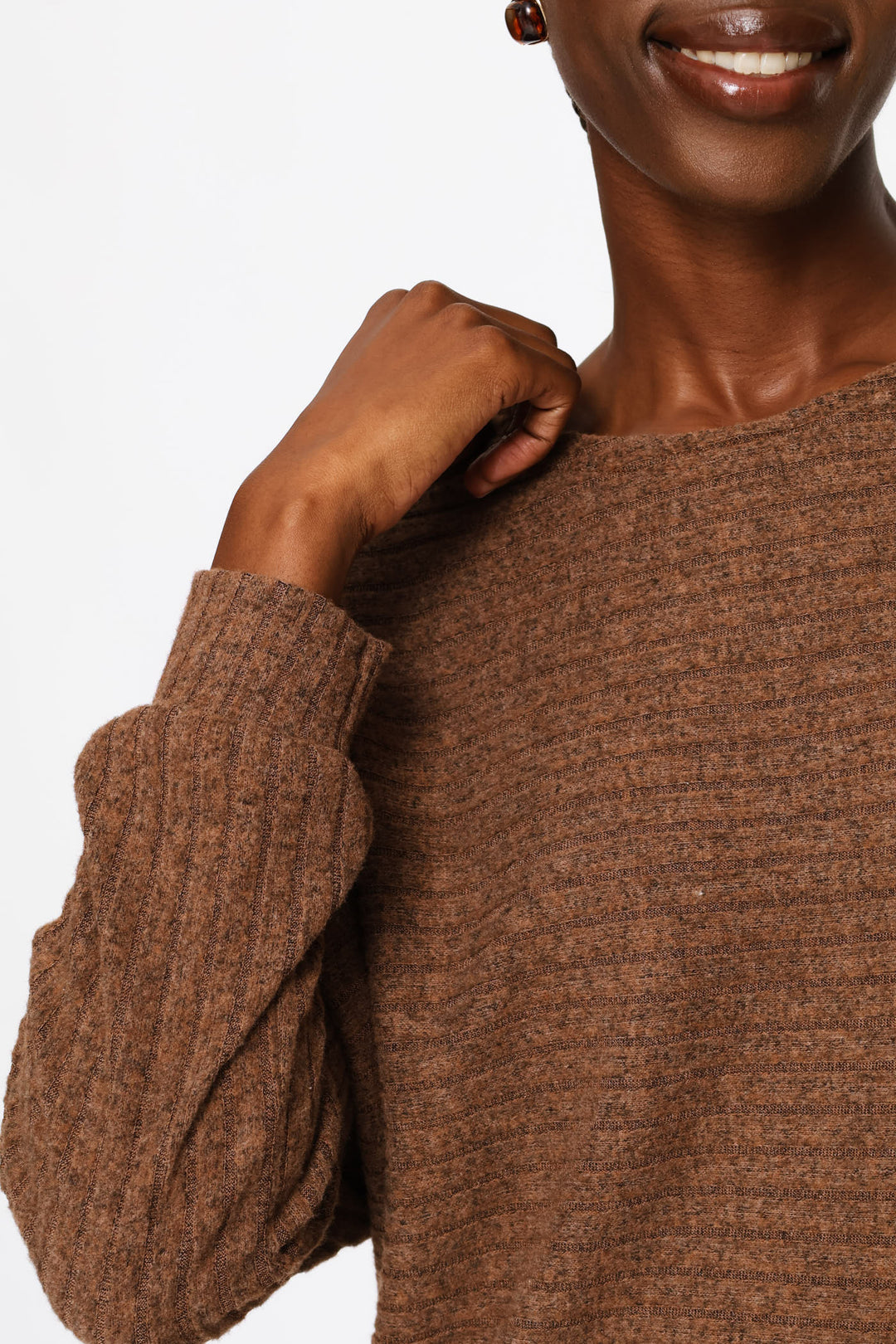Dolman Sleeve Ribbed Top - Chocolate