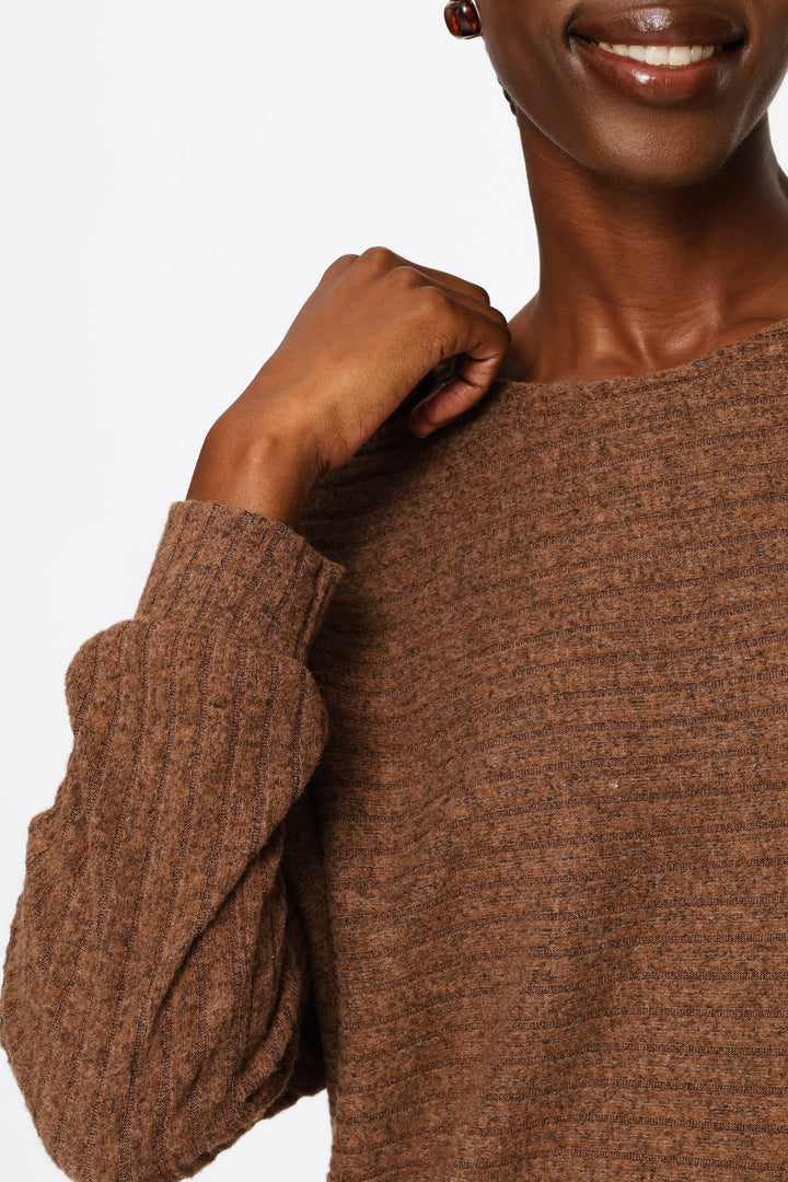 Dolman Sleeve Ribbed Top - Chocolate