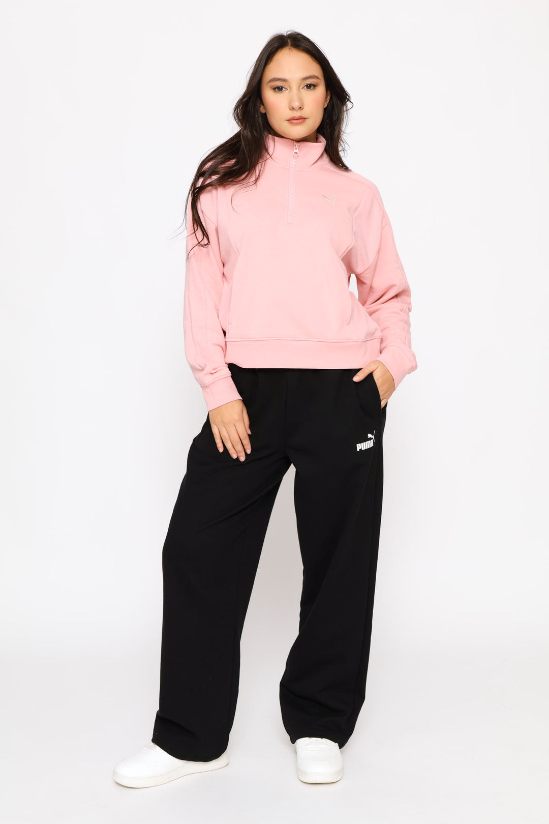 Relaxed Half-Zip Crew Top - Pink