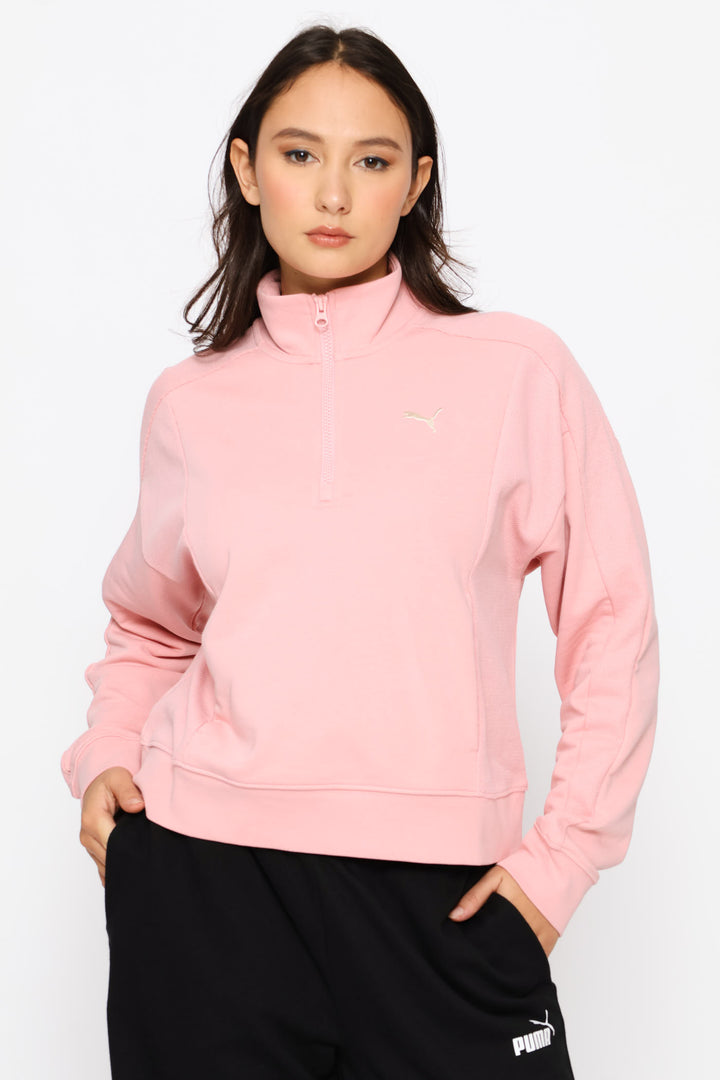 Relaxed Half-Zip Crew Top - Pink