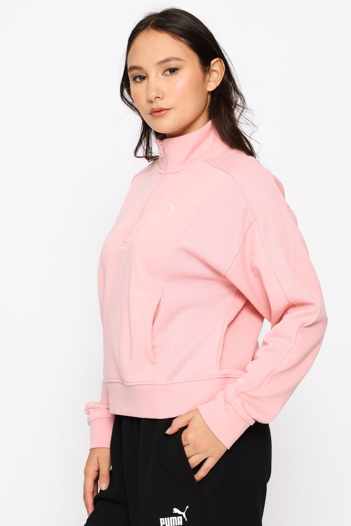 Relaxed Half-Zip Crew Top - Pink