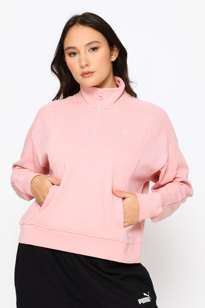 Relaxed Half-Zip Crew Top - Pink