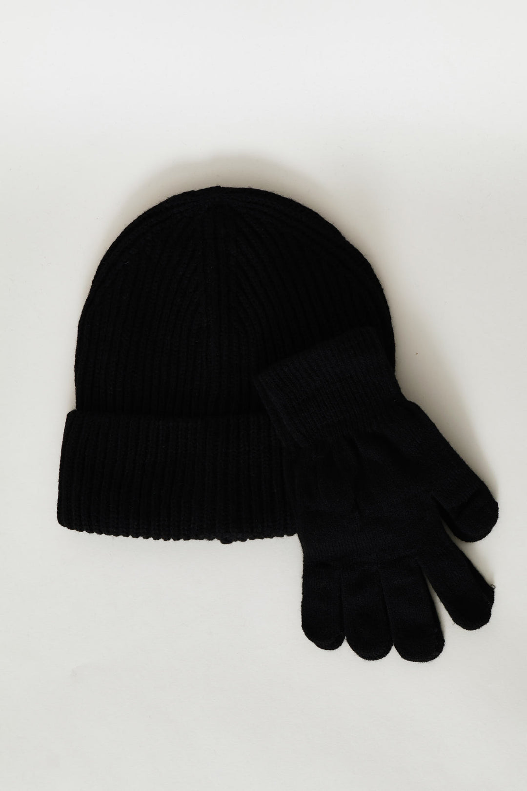Turn Up Beanie & Glove Set - Black
